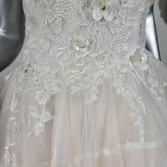 NWT~$2150~LO'ADORO~2/4~IVORY BLUSH STRAPLESS LACE BALL GOWN WEDDING DRESS - Picture 10 of 16